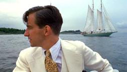 Sam Waterston as Nick Carraway in film The Great Gatsby(1974), whose costume was designed by Theoni V. Aldredge and executed by Ralph Lauren