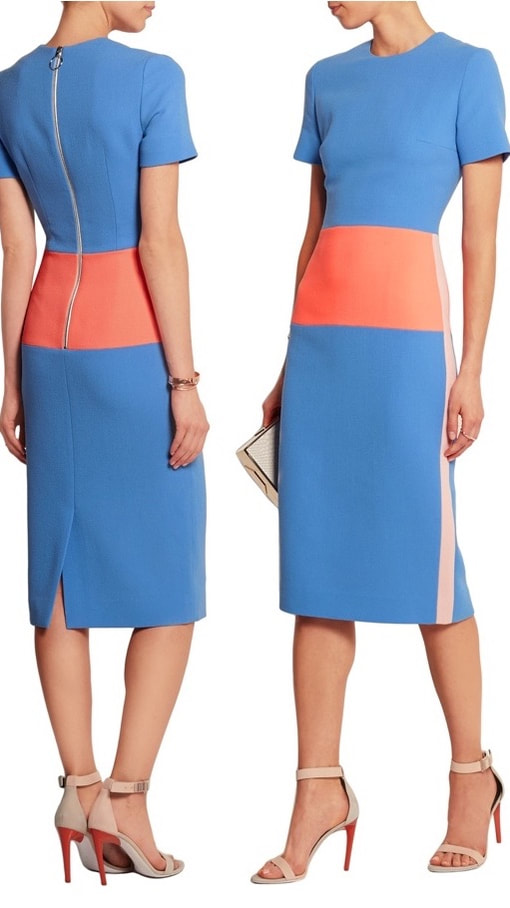 Kate Middleton blue dress with coral waist stripe the Marwood Color Block Dress by Roksanda Ilincic
