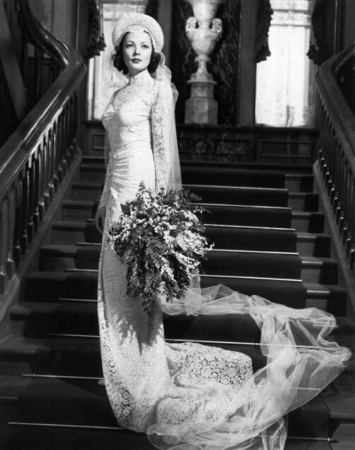 Gene Tierney movie wedding dress in film The Razor's Edge(1946) designed by Oleg Cassini