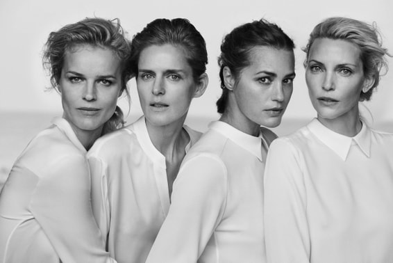 Elegant icon wardrobe essentials: The white shirt-Carla Bruni in white shirt-Giorgio Armani 2016 Spring ad campaign of white shirt