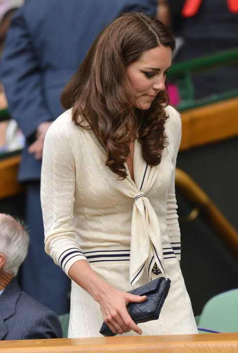 Kate Middleton Alexander McQueen cream cable knit sweater dress with sailor collar Wimbledon 4 July 2012