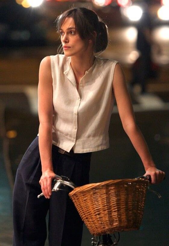 Elegant icon wardrobe essentials: Keira Knightly in white shirt: Keira Knightley in film Can a Song Save Your Life?