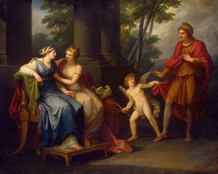 Venus Induces Helen to Fall in Love with Paris (1790), oil on canvas, 102 x 127.5 cm., by Angelica Kauffmann (30 October 1741 – 5 November 1807), Hermitage Museum, Saint Petersburg
