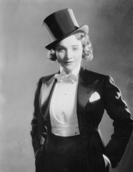 Marlene Dietrich in film Morocco, 1930, wearing ensemble designed by Travis Banton