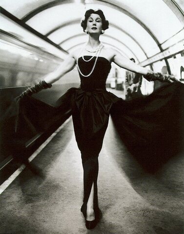 Barbara Goalen in evening gown by John Cavanagh, Photo by John French,Covent Garden, London, 1954