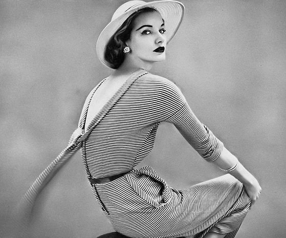 Striped dress designed by Bonnie Cashin, photo by Richard Avedon, 1951