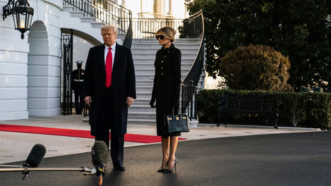 Melania Trump and her husband Donal Trump leaving white house after the termination of presidency, February 2021