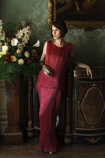 Lady Mary Crawley wearing an original Mariano Fortuny Peplos gown in Downton Abbey