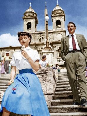 Blue or Beige? What is the color of Audrey Hepurn's circle skirt in Roman Holiday?