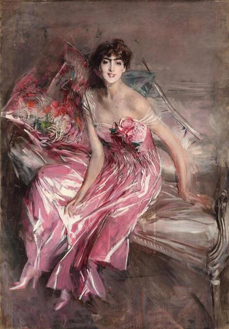 Oil painting Lady in Rose, 1924, by Giovanni Boldini(31 December 1842-11 January 1931), Museo Boldini, Ferrara
