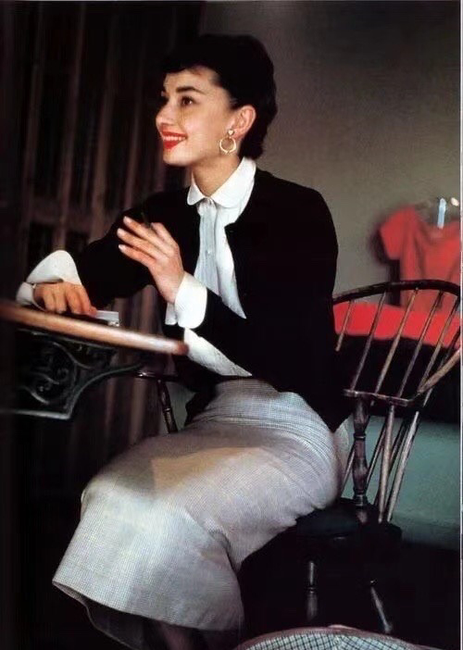 Elegant style icon wardrobe essentials: Audrey Hepburn in cardigan sweater
