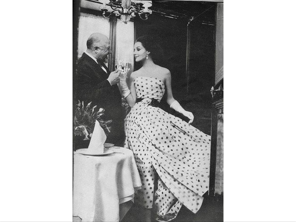 Elegant style icon wardrobe essentials: The Polka dot, model in polka dot dress, Harper's Bazaar, 1960,photo by Gleb Derujinsky