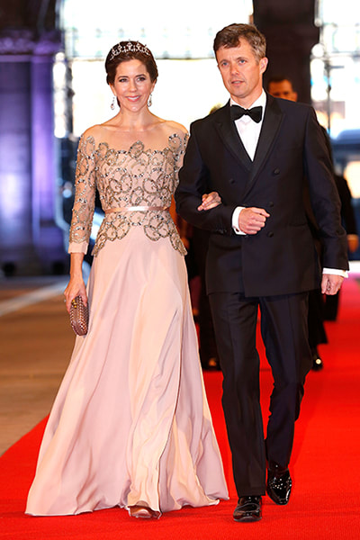 Celebrating Crown Princess Mary of Denmark's 50th birthday in 50 elegant day dresses and evening gowns: Princess Mary in nude/blush evening gown, 2013