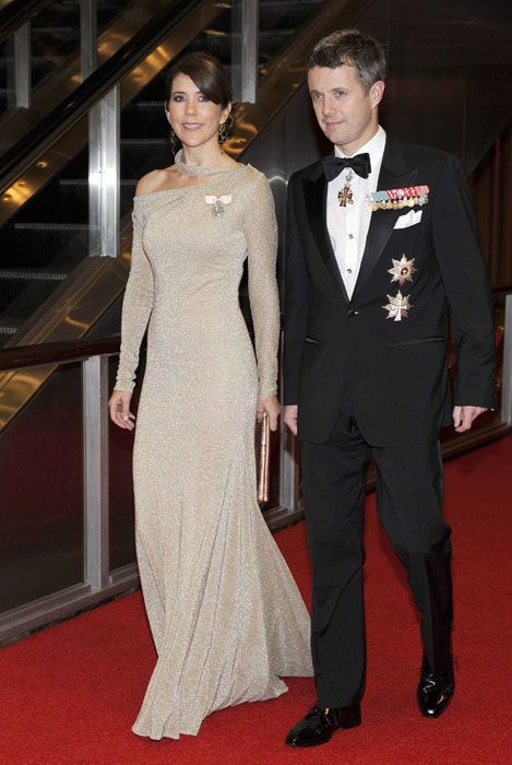 Celebrating Crown Princess Mary of Denmark's 50th birthday in 50 elegant day dresses and evening gowns: Princess Mary in nude/blush evening gown, 2011