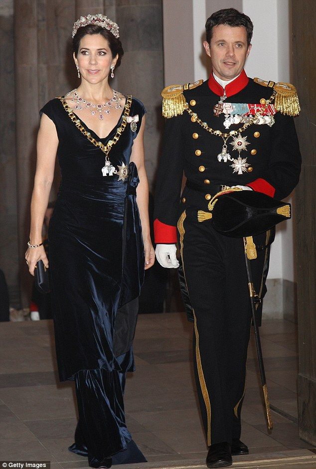 Celebrating Crown Princess Mary of Denmark's 50th birthday in 50 elegant day dresses and evening gowns: Princess Mary in navy velvet evening gown