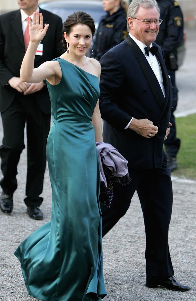 Celebrating Crown Princess Mary of Denmark's 50th birthday in 50 elegant day dresses and evening gowns: Princess Mary in teal blue evening gown