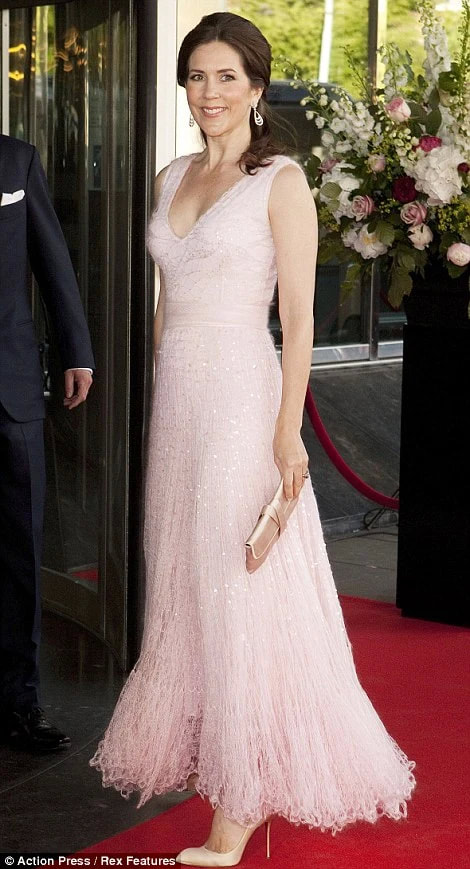 Celebrating Crown Princess Mary of Denmark's 50th birthday in 50 elegant day dresses and evening gowns: Princess Mary in nude/ pink blush evening gown