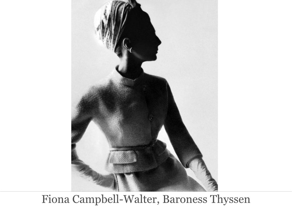 Elegant icon wardrobe essentials: Fiona Campbell-Walter, Baroness Thyssen in headscarves