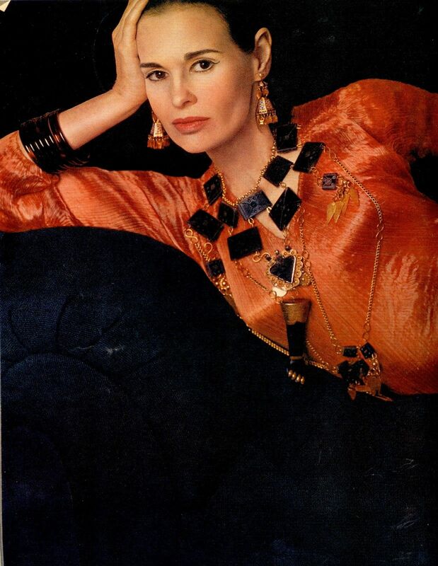 Gloria Vanderbilt in Delphos dress of Mariano Fortuny, the biggest private collector of Delphos dresses