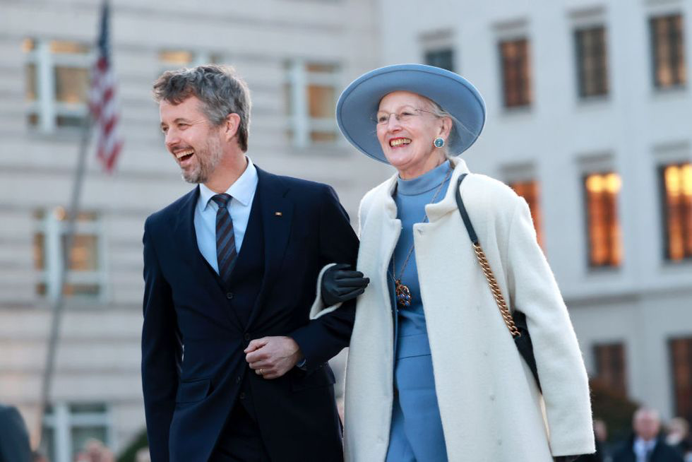 Queen Margrethe during her state visit to Germany accompanied by her son Prince Frederik, 2021. Getty Images