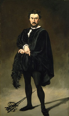 Picture Edward Manet: The Tragic Actor (Rouvière as Hamlet), 1866, National Gallery of Art, Washington D.C., copying after Diego Velazquez painting Pablo de Valladolid (1636-1637)