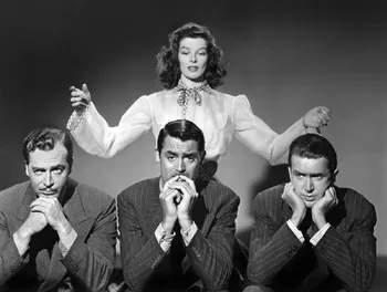 Film The Philadelphia Story(1940) starring Katharine Hepburn, Cary Grant, James Stewart and Ruth Hussey.