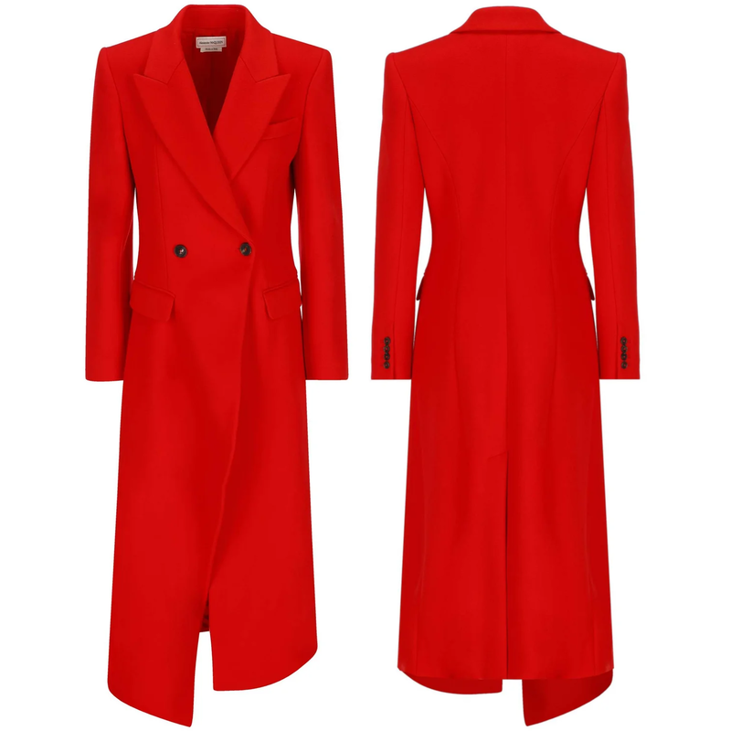 Kate Middleton in custom made red Alexander McQueen double-breast midi coat, 1 March 2023. Getty Images