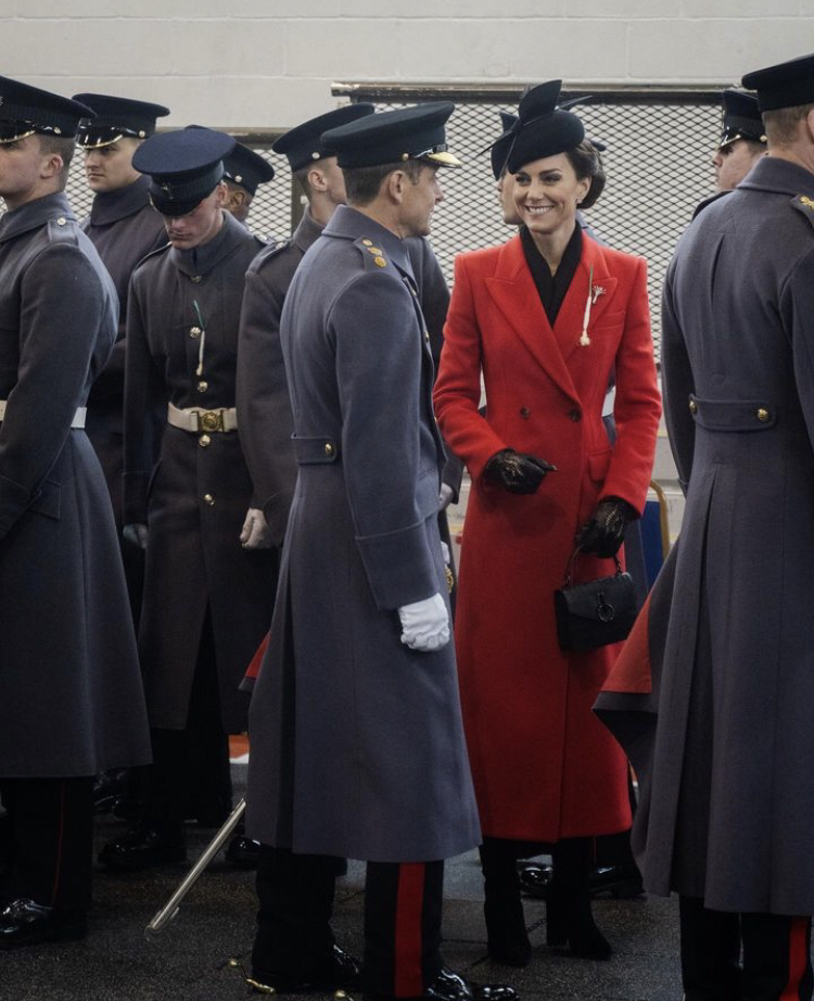 Kate Middleton in custom made red Alexander McQueen double-breast midi coat, 1 March 2023. Photo: Kensington Palace