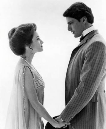 English actress Jane Seymour in film Somewhere in Time(1980) with Christopher Reeve, 1980