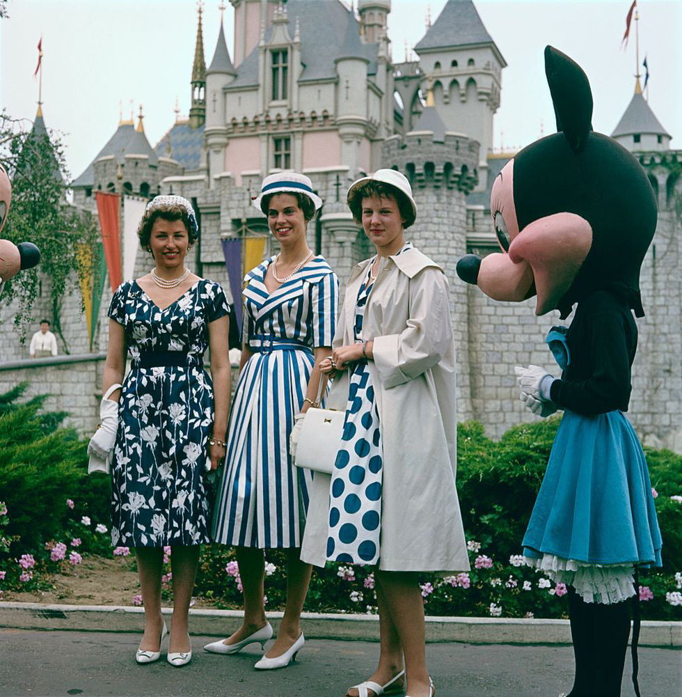 Princess Margrethe(far right) with Princess Astrid of Norway and Princess Margaretha of Sweden at Disneyland in Anaheim, California. 1960. Getty Images
