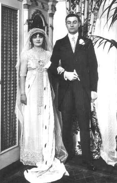 Lily Elsie on her wedding day with her husband John Ian Bullough, 1911