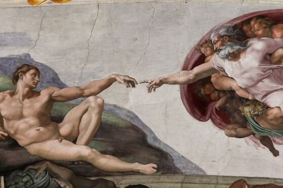 Creation of Adam, by Michangelo with fingers not touching