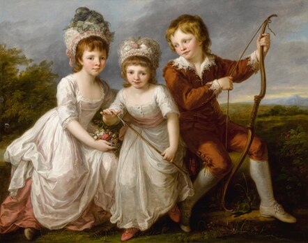 Lady Georgiana Spencer, Henrietta Spencer and George Viscount Althorp (c. 1766), oil on canvas, 113.6 x 144.8 cm., by Angelica Kauffmann (30 October 1741 – 5 November 1807), private collection