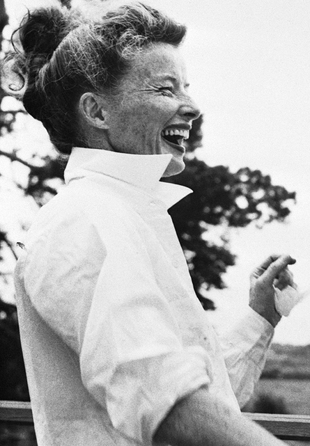 Elegant style icon wardrobe essentials: Kathrine Hepburn in white shirt