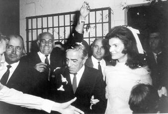 Jacqueline Kennedy Onassis and her second husband Aristotle Onassis on their wedding, 1968