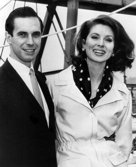 Suzy Parker with her third husband Bradford Dillman at their wedding on a boat, 1963