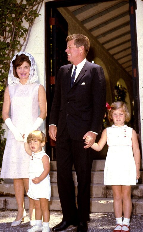 Jacqueline and her husband John Fitzgerald Kennedy, with their children John Kennedy, Jr and Caroline Bouvier Kennedy