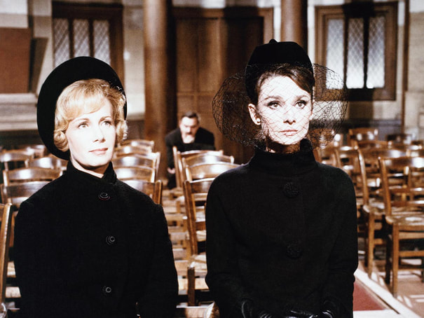 Audrey Hepburn movie costume Charade(1963) complete outfits as Reggie Lampert: the black wool coat with pillbox hat