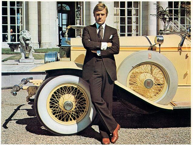 Robert Redford in film The Great Gatsby(1974), whose costume was designed by Theoni V. Aldredge and executed by Ralph Lauren