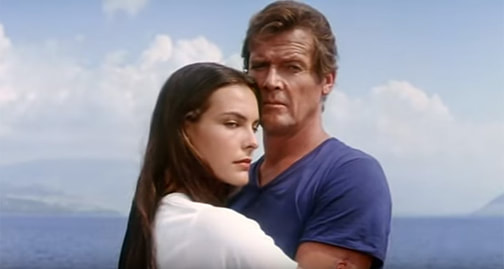 Carole Bouquet in film For your eyes only(Rien que pour vos yeux) 1980 with Roger Moore