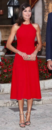 Queen Letizia of Spain in Roberto Torretta red cocktail dress