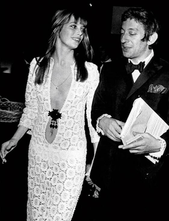 Jane Birkin wearing Emilio Pucchi gown, at the Artists Gala with Serge Gainsbourg, 5 April 1969