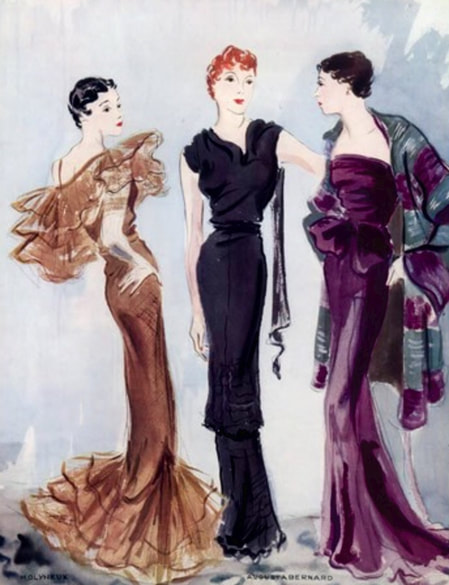 Fashion sketches of Augusta Bernard's evening dresses