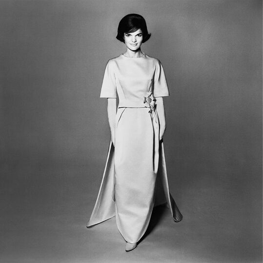 Jackie Kennedy wore a silk floor length gown at Pre-Inauguration Gala held at National Guard Armory in Washington, D.C. on 19 January 1961