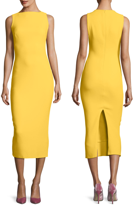 Meghan Markle yellow sleeveless pencil dress with bateau neck by Brandon Maxwell