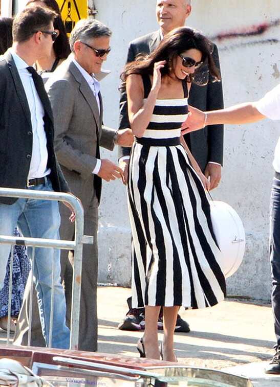 Amal Clooney black and white stripe dress by Dolce&Gabbana