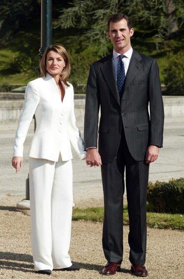 King Felipe VI, and his wife Queen Letizia of Spain on the day of their engagement, 2003