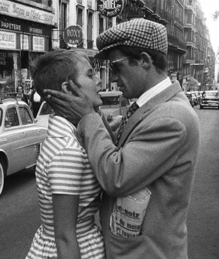 Jean Seberg and Jean Bel Mondo in film Breathless (French title: À bout de souffle, 1960) 