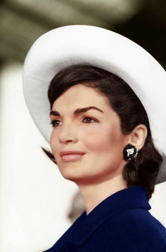 Jackie Kennedy as the first lady of the United States, wearing pillbox hat