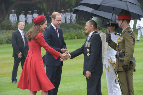 Duke and Duchess of Cambridge greeting the Governor-General of New Zealand, Sir Jerry Mateparae and his wife Janine, Lady Mateparae, April 2014
